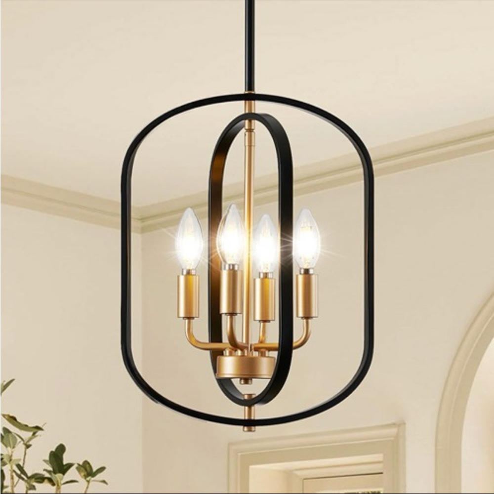 NWT Modern Black and Gold Pendant Chandelier - Home Accents